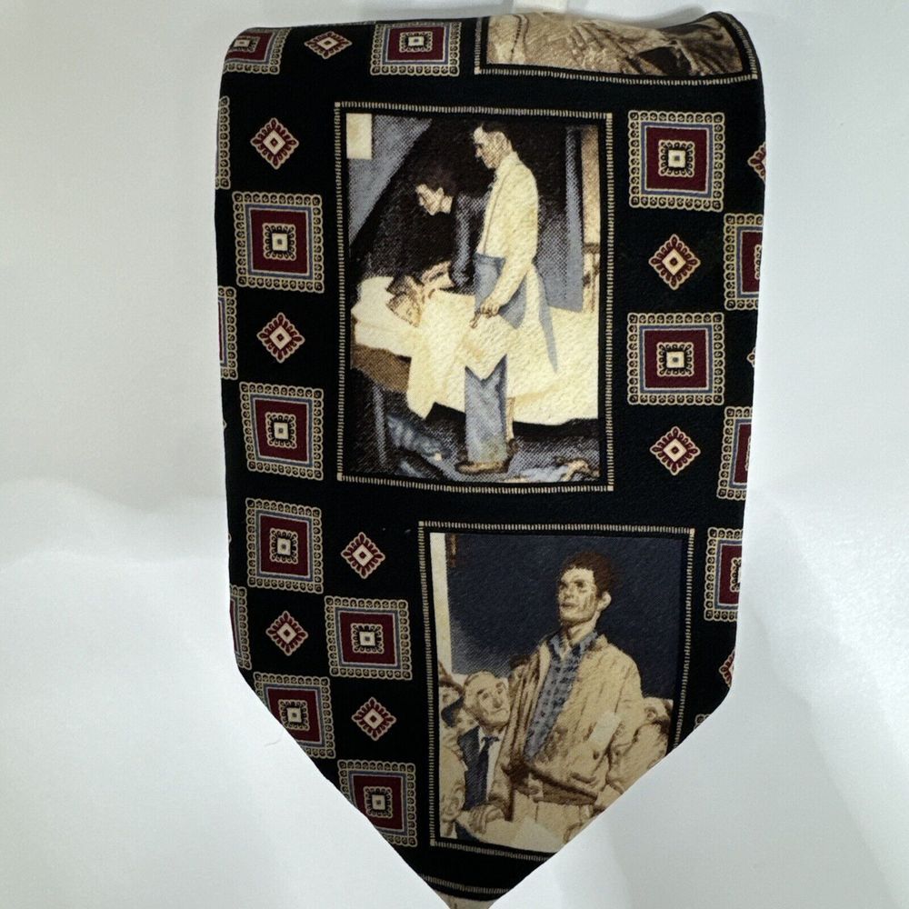 The Saturday‎ Evening Post Norman Rockwell Vintage Silk Tie Black Geometric Mens